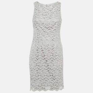 Onyx Nite Silver Guipure Lace Sheath Mini Dress S